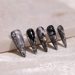 Handmade Gothic-Inspired Nail Art, Personalized gifts, Press ons, Chrome press on nail, Y2k Nails, Birthday nails, Custom Design Nail Art
