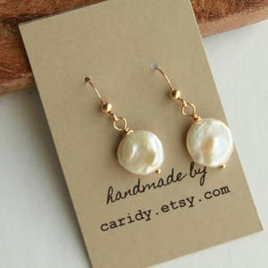 14kt Gold Filled Fresh Water Pearl Coin Drop Earrings, Pearl Bridesmaid Earrings, Bridesmaid gift, Gift for her, Pearl Jewelry, Pearl Gift