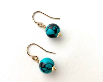 14kt Gold Filled Turquoise Stone Earrings, Large Turquoise Drop Earrings, Stone Earrings, Minimalist turquoise earrings