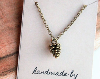 NECKLACE Antique Brass Pinecone Necklace, Winter Necklace, Christmas Gift for her, woodland necklace, Pinecone Jewelry, MInimalist necklace