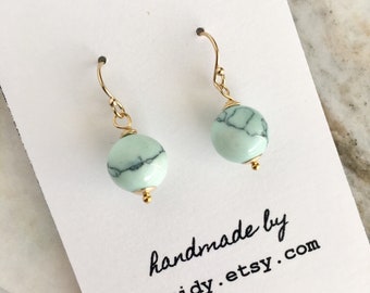 14kt Gold Filled Turquoise Minimalist Earrings, Light Mint Jewelry, Turquoise Drop Earrings, Stone Earrings, Gift for her earrings