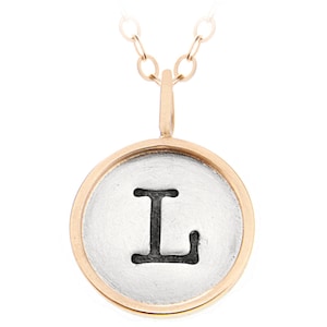 Initial or Name Charm Necklace Silver with Gold Rim, Personalized Hand Stamped image 1