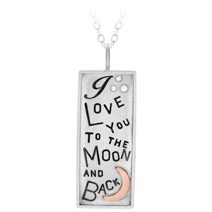 I Love You to the Moon Necklace, regalo personalizado de San Valentín para mamá, abuela, colgante rectangular de plata con luna dorada y diamantes
