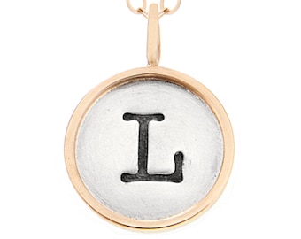 Initial or Name Charm Necklace Silver with Gold Rim, Personalized Hand Stamped