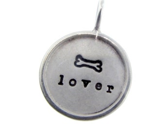 Dog Lover Jewelry | Personalized Silver Rimmed Charm | Hand Stamped Pet Name Jewelry | Pet Lover | Fur baby