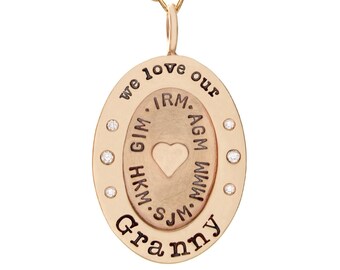 Custom Engraved Oval Personalized Pendant | Gold Customized for Grandma | Mother's Day Gift | Diamonds Wide Rimmed Charm