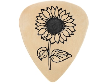 Custom Guitar Pick, Sunflower Wedding, 14K Engraved Plectrum, Guitar Player Gift, Engraved Pick, Custom Musician Gift