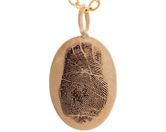 14k Solid Yellow Gold Oval Fingerprint Necklace, Memorial Necklace, Actual Fingerprint, Memorial Jewelry, In memory of Mom, Dad, Child