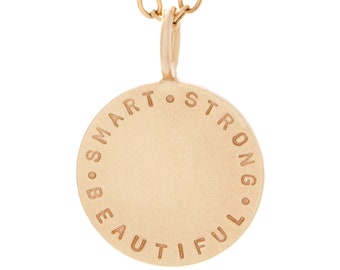 14K Gold Pendant 5/8" Disc Charm Necklace | Gift For The Smart and Strong Minded Women In Your Life