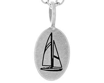 Oval Shaped Charm, Oblong Charm, Sailboat Nautical Necklace, Sea Life, Sailing Aesthetic, Handcrafted Custom Metal Pressions Jewelry