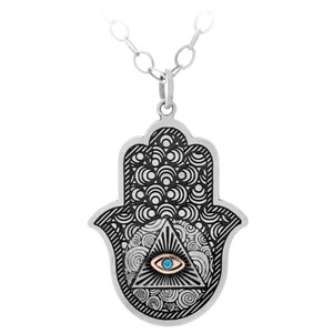 Hamsa Charm Necklace, Gold Evil Eye Necklace, Blue Gemstone, Protection Pendant, Silver Hamsa Amulet, Hand of Fatima, Filigree Hamsa Hand