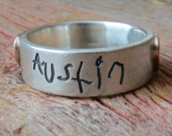 Handwriting Ring | Actual Signature Engraved | Custom Name Ring | Customizable Word Rings | Gift for Mom | Handwritten Ring | Silver and 14K