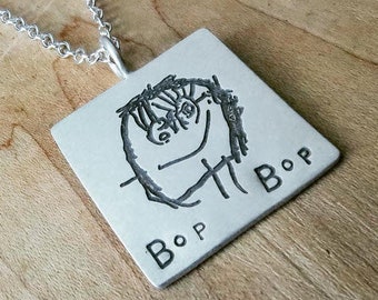 Actual Kid's Drawing Necklace, Children's Art Keychain, Childs Artwork Engraved, Child Drawing from Photo, Drawing Replica, Grandma Gift