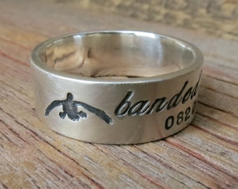 Silver Duck Band Wedding Ring Personalized Wedding 8mm Band Custom Engraved Ducks Hand Stamped Banded for Outdoorsman Duck Hunter