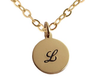 Letter Pendant Gold | Gold Initial Disc Necklace | Dainty Initial Necklace