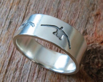 Custom Engraved Duck Band Ring Personalized Silver Mens Wedding Ring DuckBand Vows Woodland Jewelry for Outdoorsman by MetalPressions