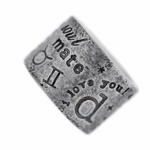 Sterling Silver Personalized Ring for Woman, Wide Band Ring, Thumb Ring, Mothers Ring, Antiqued Silver
