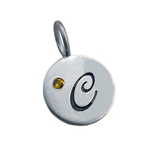 Initial November Birthstone Charm Necklace Engraved Personalized Silver, Script Initial, Gift for Her Birthday, First Mother&#39;s Day Present