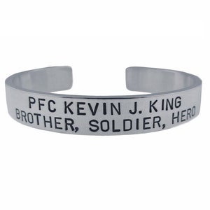 KIA Bracelet, Men&#39;s Silver Cuff, Personalized Bracelet for Him, Veteran Memorial, Soldier Jewelry Commemorative Custom Personalized
