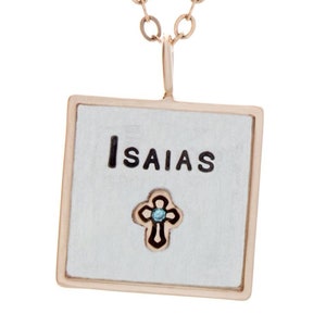 Personalized Gold Square Pendant Necklace with Name and Birthstone Cross – Custom Engraved Religious Jewelry