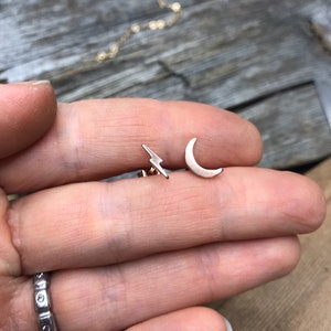 Solid Gold Moon and Star Earrings, Moon & Star Studs 14K Gold, Hand Crafted, His and Hers Jewelry, Little Luxuries, Artisan Handmade image 2
