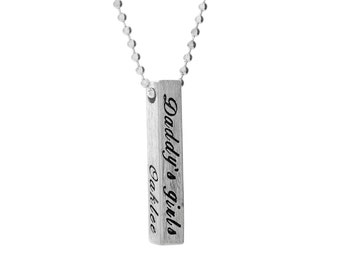 Silver Bar Necklace, Father&#39;s Day Gift, Personalized Pendant, Gift for Him, Personalized for Dad, Handmade 5mm Vertical Bar, Hebrew Name