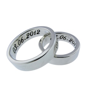 His & Hers Matching Wedding Bands - Silver Ring Set with Wedding Date - Bride and Groom Engraved Handmade Artisan Rings