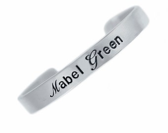 Personalized Sterling Silver Baby Cuff Bracelet Custom New Mom Jewelry Hand Stamped Names Birth Dates Engraved Artisan Handmade Fine