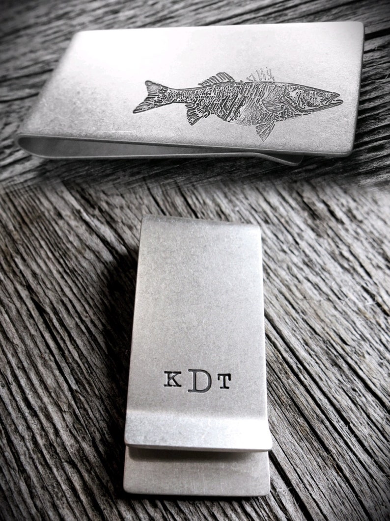 Custom Engraved Money Clip, Personalized Silver Metal Wallet, Hand Stamped Message, Custom Father's Day Gift for Outdoorsman image 2