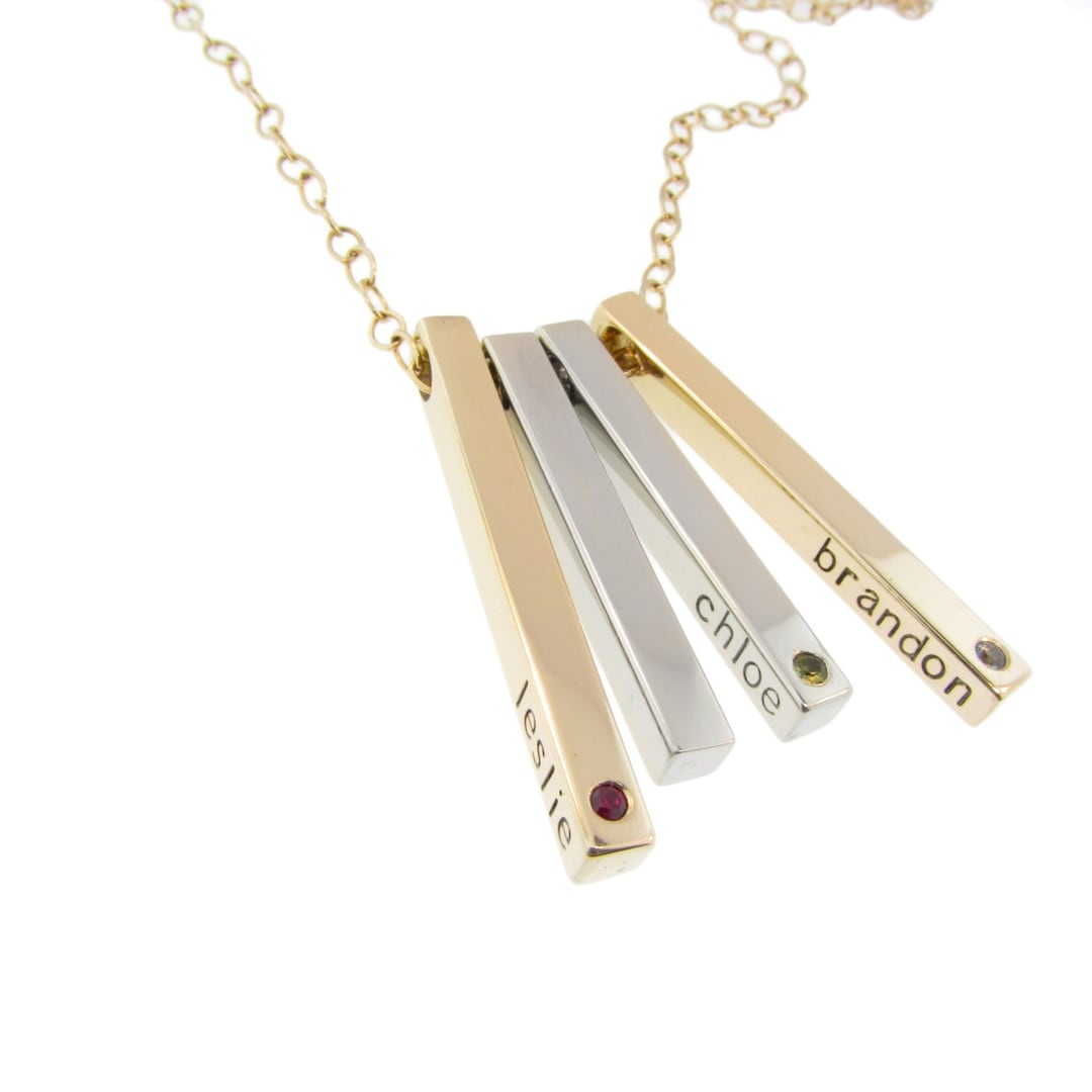 Straight Bar Mother's Ring - 14K White, Yellow, Or Rose Gold With 1-6 Simulated Birthstones - View #13