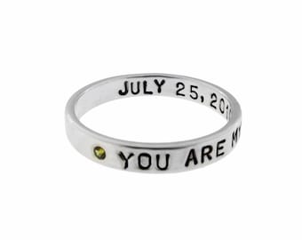 Sterling Silver Birthstone Stacking Ring Personalized Mommy Jewelry Engraved Birth Date Names Custom Mother&#39;s Ring Engraved Artisan Fine