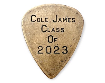 Gold Guitar Pick, Solid Gold Graduation Gift Class of 2023, Remembrance Jewelry, Gift for Musician, Handwriting Jewelry, Memorial Jewelry