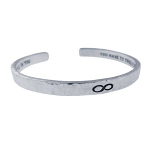 Sterling Silver Infinity Cuff Bracelet Personalized Unisex Inspirational Jewelry Engraved Secret Message Custom Artisan Handmade