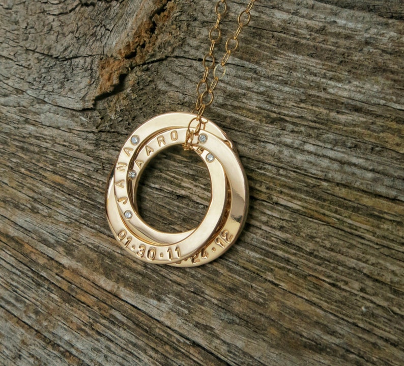 Family Names Necklace, Personalized Russian Style Rings, Solid Gold Linked Circle Necklace, Eternity Necklace Gift for Mom, Name Rings image 2