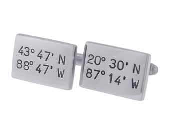 Rectangle Cufflinks | Location Cuff Links | Personalized Jewelry for Men | Coordinates GPS Location | Custom Gift for Dad Father of Bride