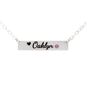 Silver Personalized Horizontal Name Necklace with Birthstone | Customizable Jewelry