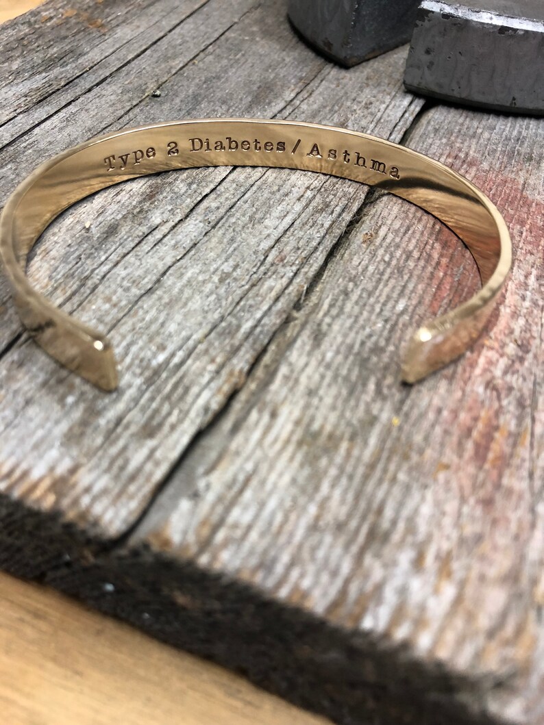 14K Solid Gold Bracelet Medical Alert ID Cuff Caduceus Etsy