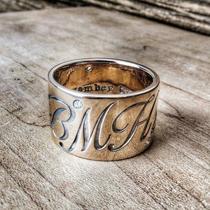Modern Gold Ring, Gold Cigar Band Ring, Ring Engraving Design, Chunky Gold Ring, 14K Wide Gold Band, Custom Ring, Gold Monogram Ring