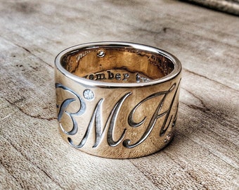 Modern Gold Ring, Gold Cigar Band Ring, Ring Engraving Design, Chunky Gold Ring, 14K Wide Gold Band, Custom Ring, Gold Monogram Ring