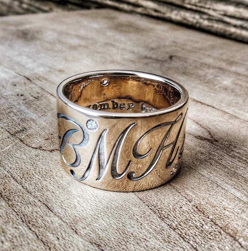 Modern Gold Ring, Gold Cigar Band Ring, Ring Engraving Design, Chunky Gold Ring, 14K Wide Gold Band, Custom Ring, Gold Monogram Ring image 1
