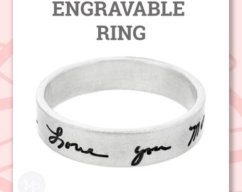 Your Handwriting on Ring, His or Hers Personalized Band, Engraved Silver for Him and Her