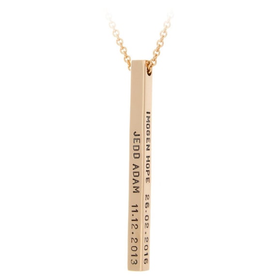 Vertical Gold Bar Necklace 2 Long Square Pillar - White Gold Square Bar Pendant Vertical Gold Bar Necklace 2 Long Square Pillar - White Gold Square Bar Pendant