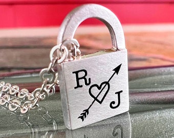 Silver Padlock Necklace, True Love Locket Charm - Customized with Initials