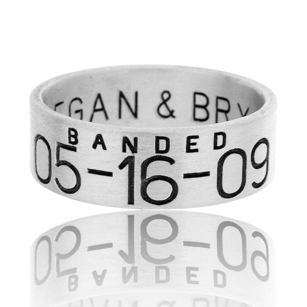 Savannah Weddings Magazine Sterling Silver Banded Ring, Personalized Wedding Band, Engraved Names, Date, Vows, Made to Order Custom Jewelry