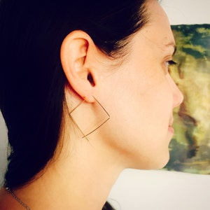 Gold Hoop Earrings, Etsy Earrings for Minimalist, Best 14K Gifts, Fine Jewelry, Modern Square Gold Hoops, Last Minute Christmas Gift image 2