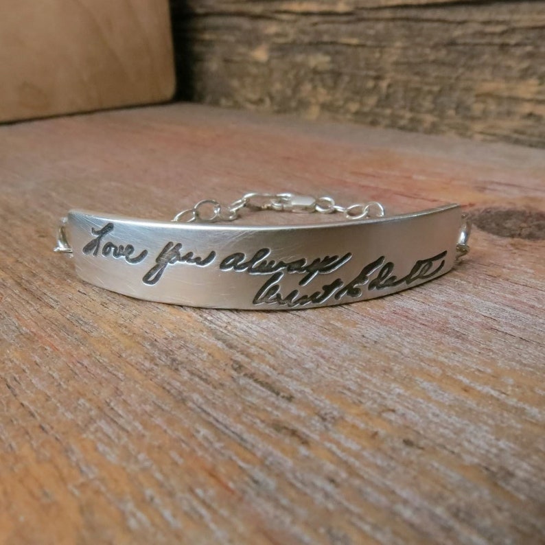 Engraved Handwriting Jewelry Silver Nameplate Bracelet image 1
