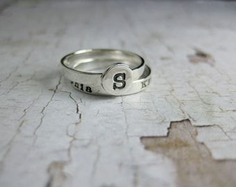 Anxiety Ring, Personalized Fidget Ring, Back to School, Away from Home, Silver Signet Ring, Two Stackable Rings