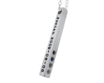 Vertical Square Bar Necklace Personalized Birthstone Bar Pendant Custom Hand Stamped Gift for Grandma with Names and Diamond Birthstones