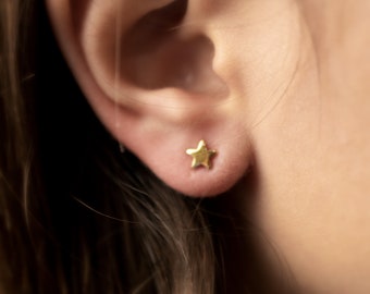 Gold Star Earrings, 14K Gold Star Studs, Gold Star Earrings, Gold Star Studs, Star Earrings, Star Studs, Solid Gold Studs, 18K Gold Stud