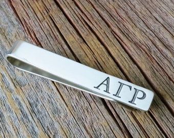 Personalized Tie Clip Greek Letters, Fraternity Greek Tie Clip, Birthday Gift for Boyfriend, Metal Pressions Handmade Savannah, Georgia, USA